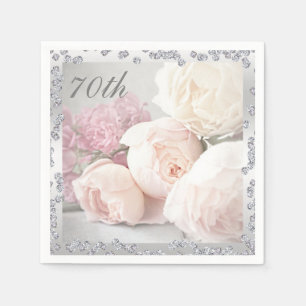 Romantic Roses & Diamonds 70th Birthday Serviettes Napkin