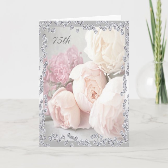 Romantic Roses & Diamonds 75th Birthday Card (Front)