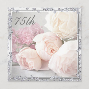 Romantic Roses & Diamonds 75th Birthday Party Invitation
