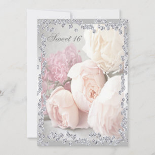 Romantic Roses & Diamonds Sweet 16 Birthday Party Invitation