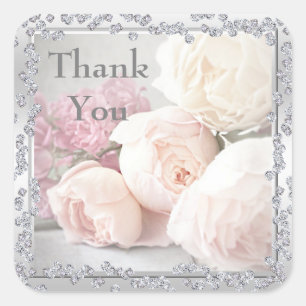 Romantic Roses & Diamonds Thank You Square Sticker