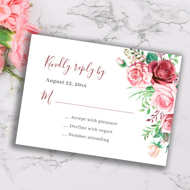 Romantic roses elegant wedding RSVP card enclosure (Creator Uploaded)