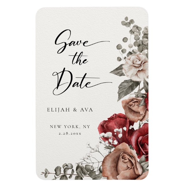 Romantic Roses & Eucalyptus Save the Date Magnet (Vertical)