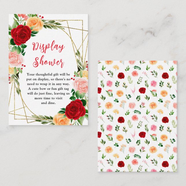 Romantic Roses Floral Baby Display Shower Enclosure Card (Front/Back)