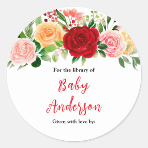 Romantic Roses Floral Baby Shower Bookplate Classic Round Sticker