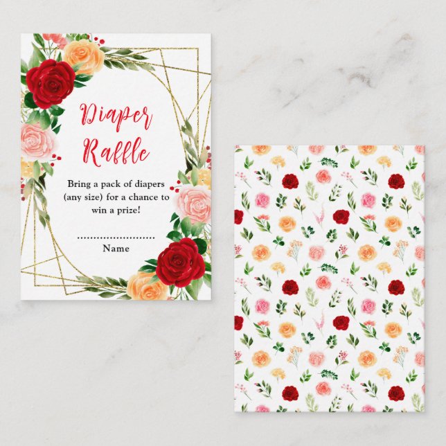 Romantic Roses Floral Baby Shower Diaper Raffle Enclosure Card (Front/Back)