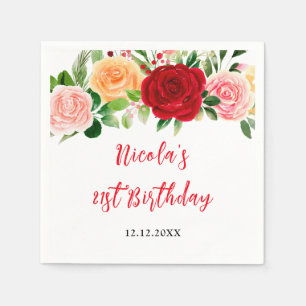 Romantic Roses Floral Birthday Napkin