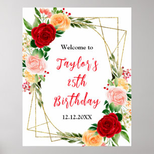 Romantic Roses Floral Birthday Party Welcome Sign