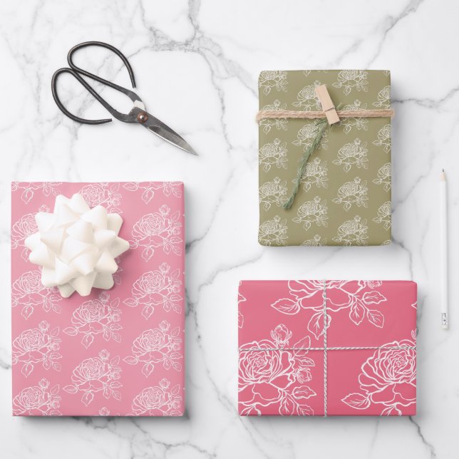 Romantic Roses Floral Pattern Spring Summer Modern Wrapping Paper Sheet (Front)