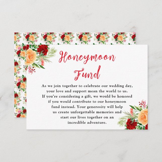 Romantic Roses Floral Wedding Honeymoon Fund Enclosure Card (Front/Back)