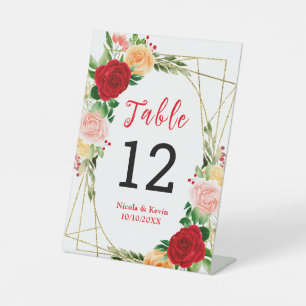 Romantic Roses Floral Wedding Table Number Pedestal Sign