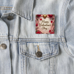 Romantic Roses & Heart Valentine Design 15 Cm Square Badge