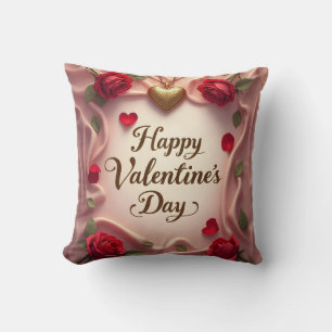 Romantic Roses & Heart Valentine Design Cushion