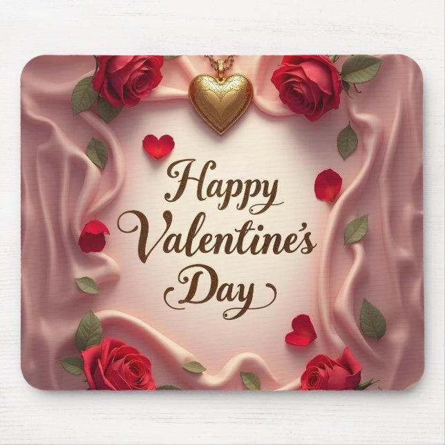 Romantic Roses & Heart Valentine Design Mouse Pad (Front)