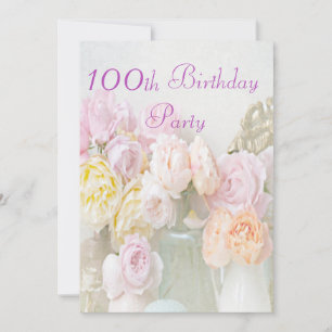 Romantic Roses in Jars 100th Birthday Party Invitation