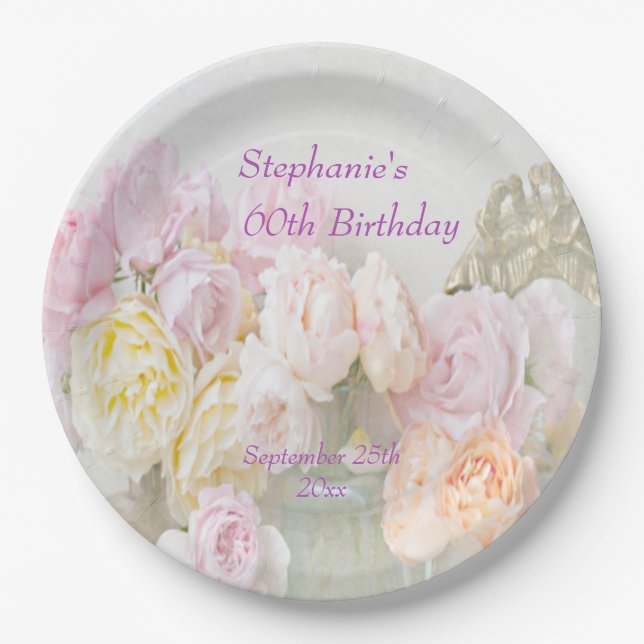 Romantic Roses in Jars 60th Birthday Paper Plate (Front)
