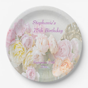 Romantic Roses in Jars 75th Birthday Paper Plate