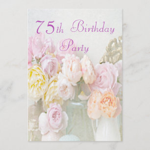 Romantic Roses in Jars 75th Birthday Party Invitation
