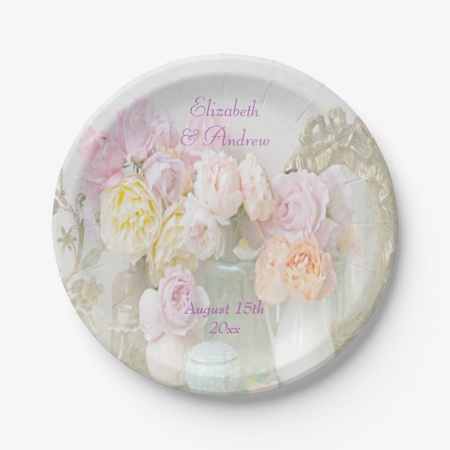 Romantic Roses in Jars Wedding Paper Plate (Front)