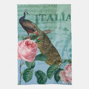 Romantic Roses Musical Peacock Tea Towel