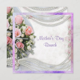 Romantic Roses & Pearls Mother's Day Brunch Invitation