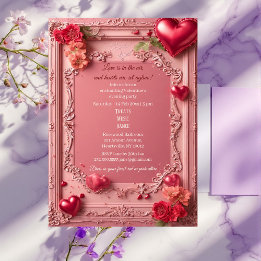 Romantic Roses Red Hearts Rustic Valentine Party Invitation