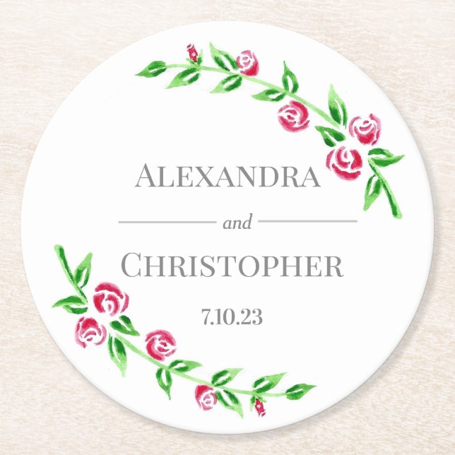 Romantic Roses Round Paper Coaster (Front)