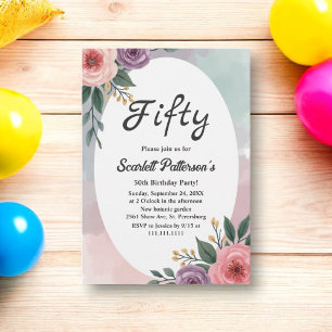 Romantic Roses Rustic Watercolor Floral Birthday Invitation
