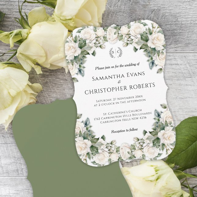 Romantic Roses Spring Wedding Curved Invitation (Creator Uploaded)