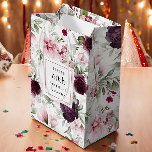 Romantic Roses Watercolor Botanical 60th Birthday Medium Gift Bag