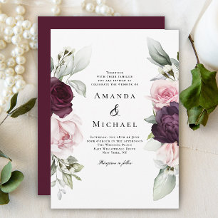 Romantic Roses Watercolor Botanical Wedding Invitation