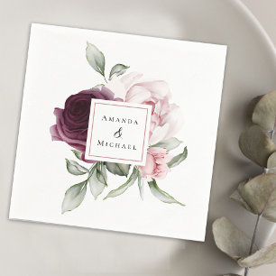 Romantic Roses Watercolor Botanical Wedding Napkin
