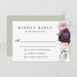 Romantic Roses Watercolor Botanical Wedding RSVP Card