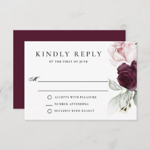 Romantic Roses Watercolor Botanical Wedding RSVP Card