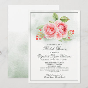 Romantic Roses Watercolor Bridal Shower Invitation