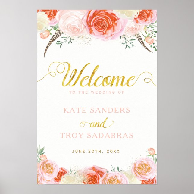 Romantic Roses Wedding Welcome Sign (13x19) (Front)