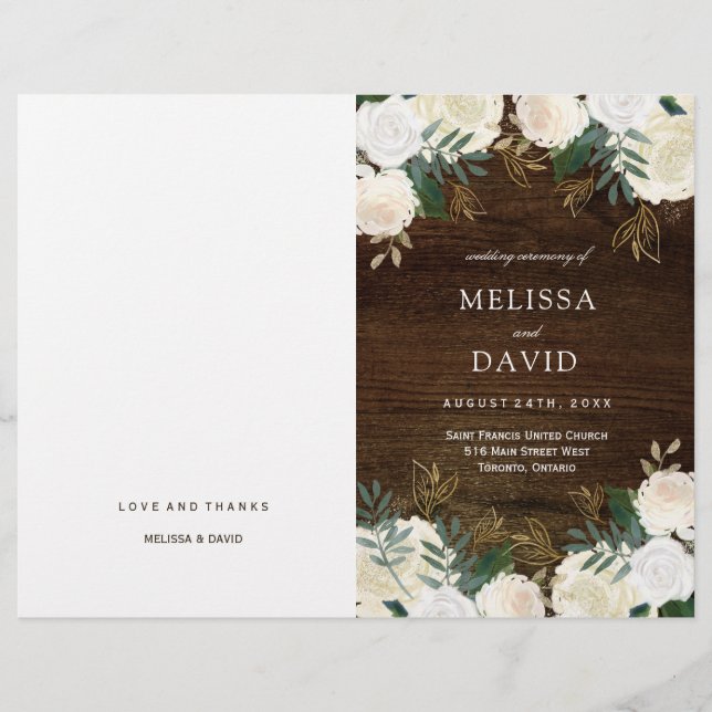 Romantic Roses Woodland Wedding Programs (Front)
