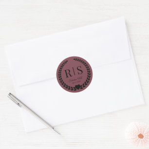 Romantic Rosewood Wedding Monogram Initials Classic Round Sticker