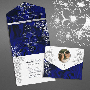 Romantic Royal Blue Floral Wedding Invitation