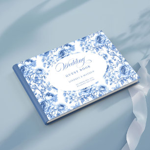Romantic Royal Blue Toile de Jouy Roses Guest Book