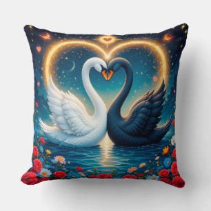 Romantic Royal Swan Fantasy Night Botanical Art Cushion