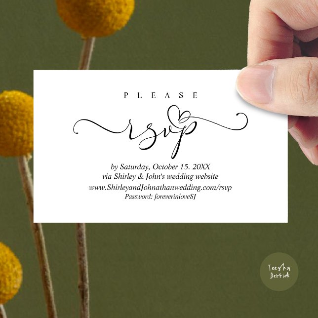 Romantic RSVP Wedding Invitation, via Website Enclosure Card (Modern RSVP Wedding Invitation, via Website Enclosure Card, Phone, email, Black White)