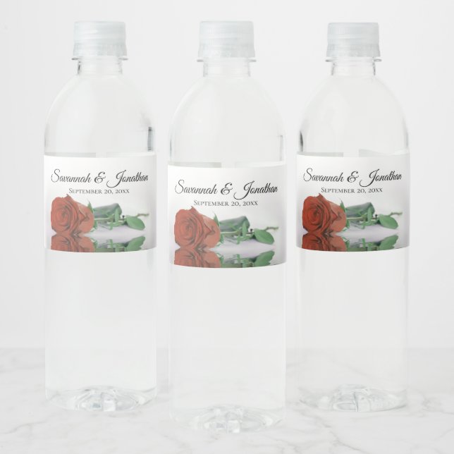 Romantic Rust Orange Rose Elegant Wedding Water Bottle Label (Bottles)