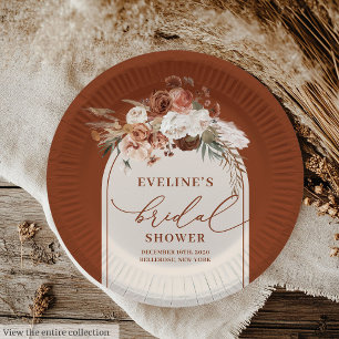 Romantic Rust Pampas Grass Floral Paper Plates