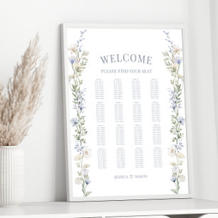 Romantic rustic blue floral wedding seating chart