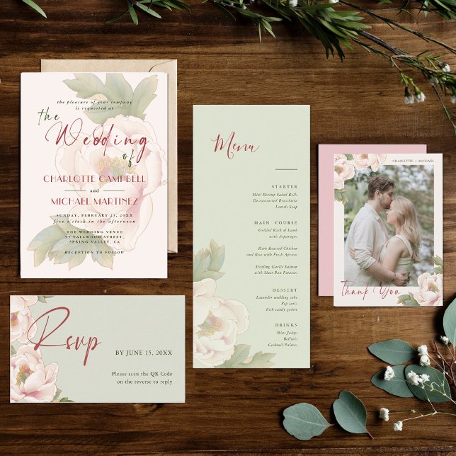 Romantic Rustic Blush Peony Rose Floral Wedding Invitation (Creator Uploaded)