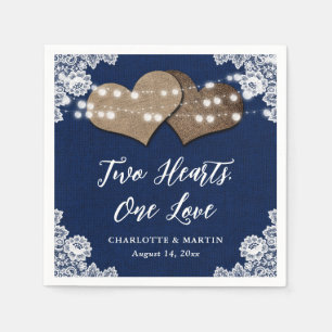 Romantic Rustic Burlap and Lace Navy Blue Wedding Napkin