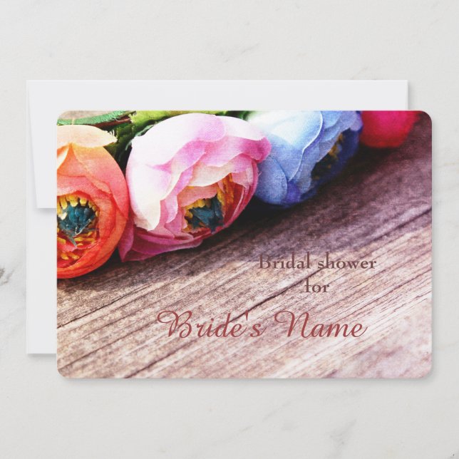 Romantic rustic country ranunculus wreath invitation (Front)