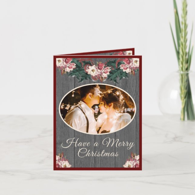 Romantic Rustic Couples Photo Christmas Cards (Front)