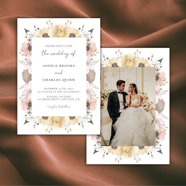 Romantic Rustic Floral Boho Wedding Photo Invitation (Creator Uploaded)